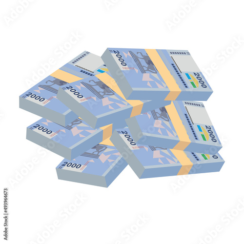 Kyrgyz som Vector Illustration. Kyrgyzstan money set bundle banknotes. Paper money 2000 som. Flat style. Isolated on white background. Simple minimal design.