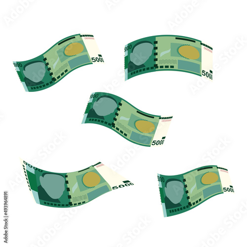 Kyrgyz som Vector Illustration. Kyrgyzstan money set bundle banknotes. Falling, flying money 5000 som. Flat style. Isolated on white background. Simple minimal design.