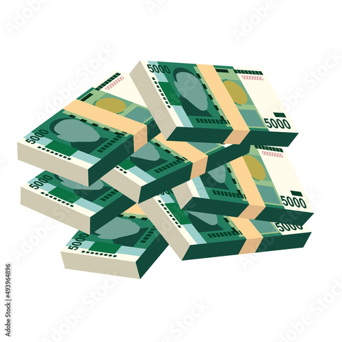 Kyrgyz som Vector Illustration. Kyrgyzstan money set bundle banknotes. Paper money 5000 som. Flat style. Isolated on white background. Simple minimal design.