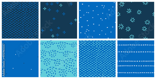 Navy and aqua blue seamless pattern set. Timeless abstract vector design collection inspired by coastal life.