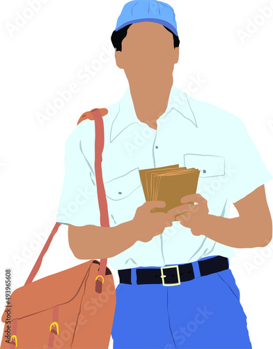 Vector illustration of a faceless mailman with letters in his hand
