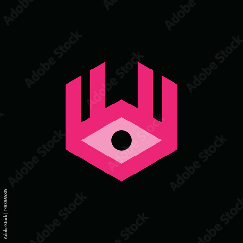 One staring eye logo of diamond shape with long eyelashes. Simple eye illustration design for personal and company branding. EPS8