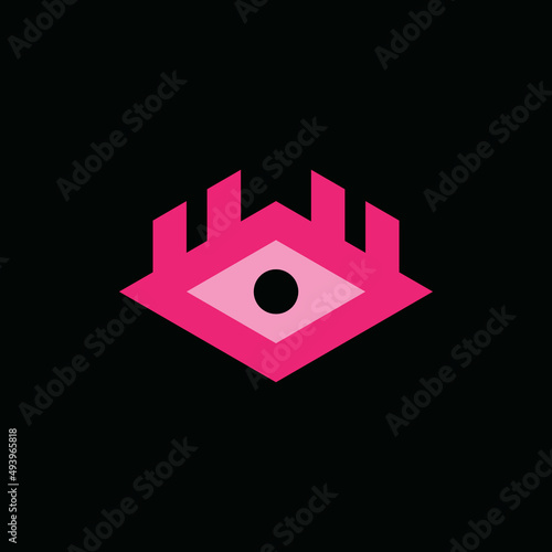 One staring eye logo with eyelashes of diamond shape. Simple eye illustration design for personal and company branding. EPS8