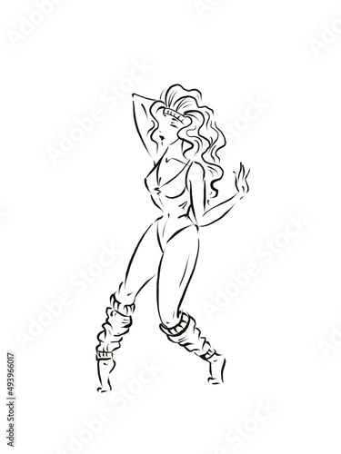 Fototapeta Naklejka Na Ścianę i Meble -  One woman dancing in sportswear and pose of retro 80s aerobics