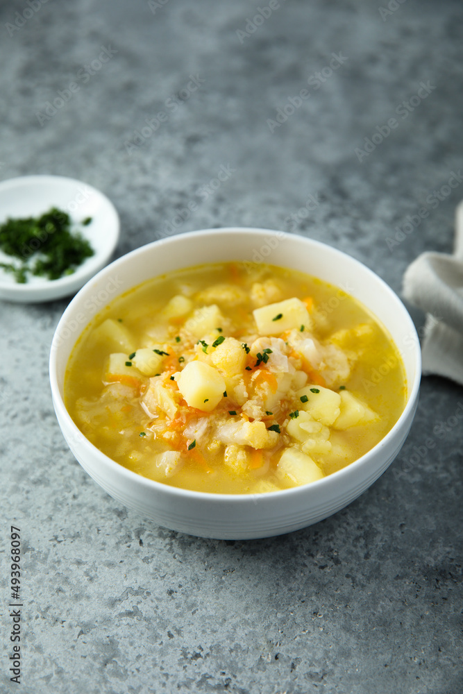 Homemade vegetable soup with potato and carrot