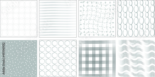 A set of modern patterns using watercolor strokes in gray and white. Used in web design, backgrounds, banners, posters.