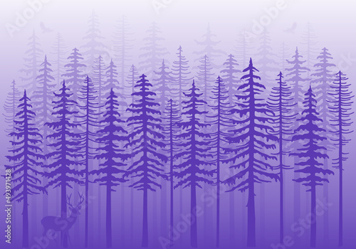 Very peri winter forest, purple vector background illustration