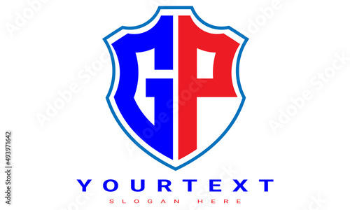 GP shield sports two letter geometric modern unique minimalist creative logo design, vector template