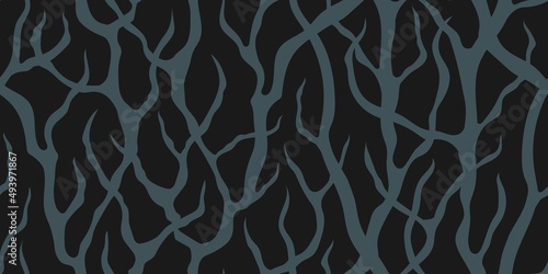 ABSTRACT VECTOR SEAMLESS BLACK BANNER WITH BLUE THICKETS OF TREE BRANCHES