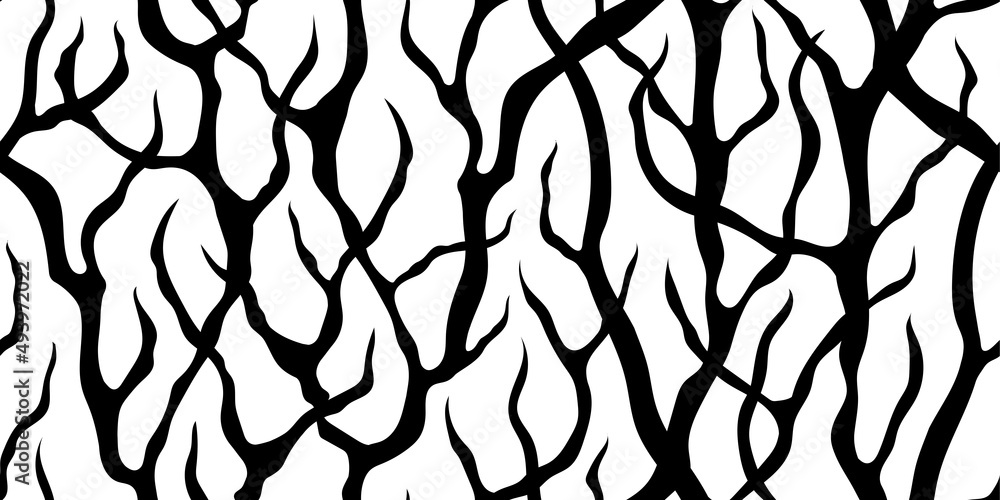 Naklejka premium ABSTRACT VECTOR SEAMLESS WHITE BANNER WITH BLACK THICKETS OF TREE BRANCHES