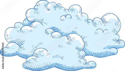 Blue Fluffy Cloud Contour Hand Drawn Illustration