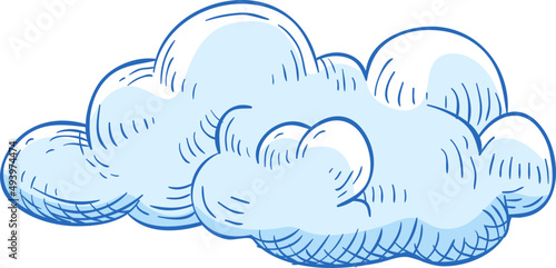 Blue Curly Cloud Contour Hand Drawn Illustration