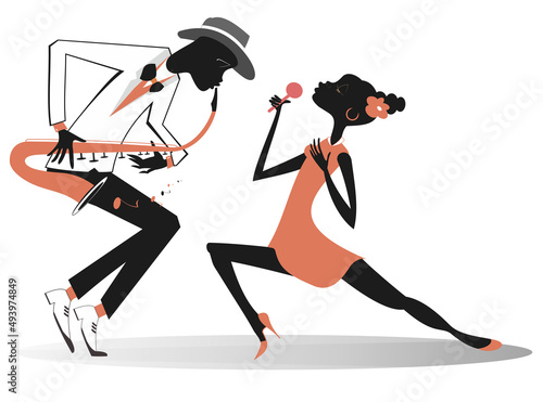 Canvas Print African saxophonist man and singer woman illustration