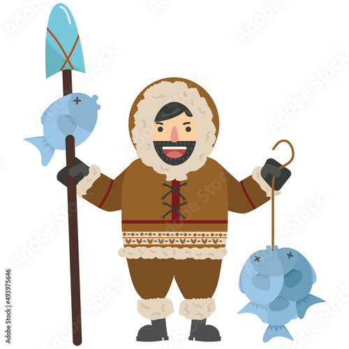 Eskimo man Cartoon  Fisherman vector