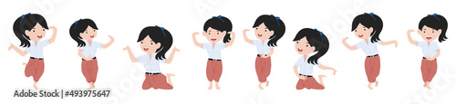 Cartoon character girl student  traditional Thai dancer set