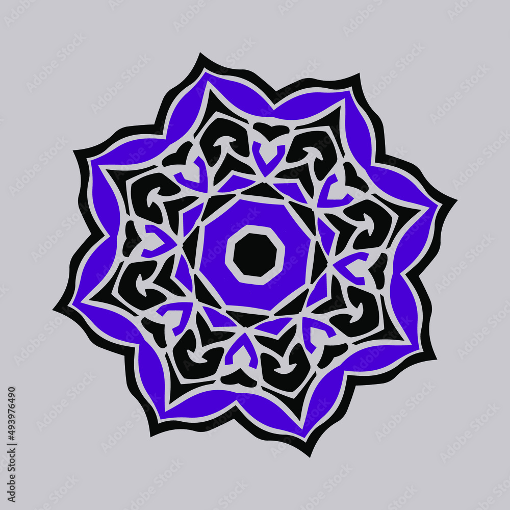 oriental flower mandala, pattern for ceramics and embroidery.