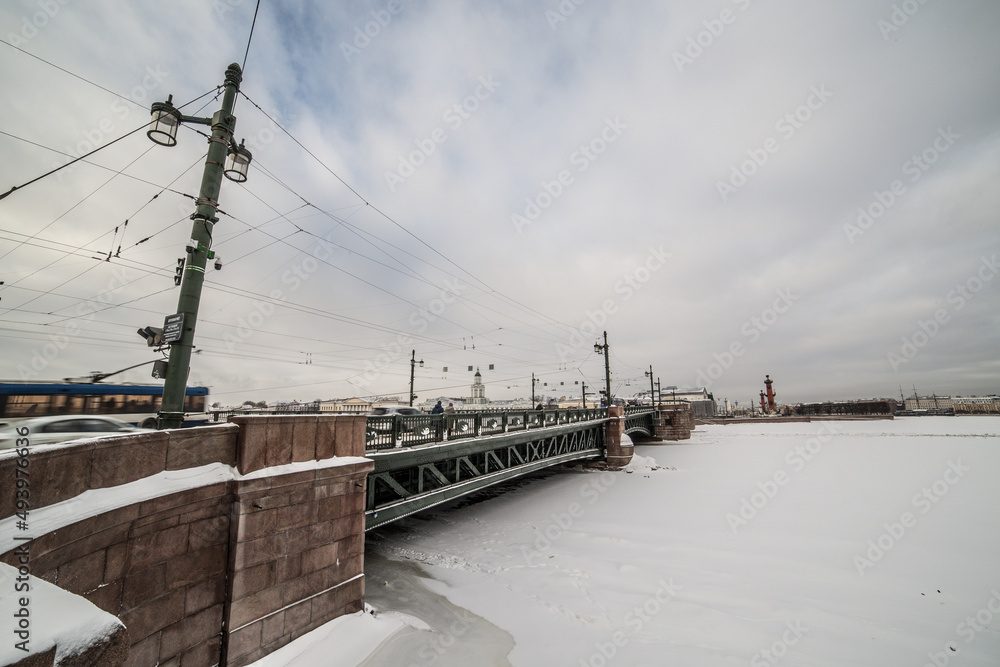 ancient building in the city in winter close-up in the park 