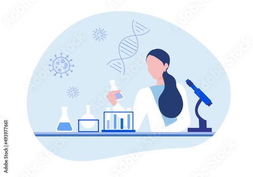 Professional scientists and chemical researcher working and analysis in laboratory experiment vector  Illustration. Medical laboratory, research experiment biology molecular concept.

