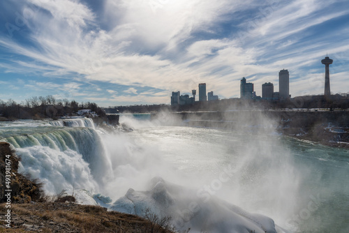 American side of Niagara Falls in winter Sunny morning. © lucky-photo