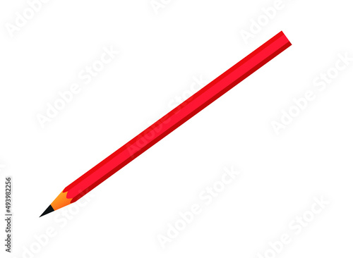 A single, long, sharp red pencil with a black lead tip, depicted at an angle and isolated against a pure white background, vector illustration