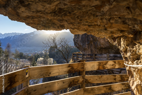 View of mountains seen from a route leading to the Sanctuary of San Romedio