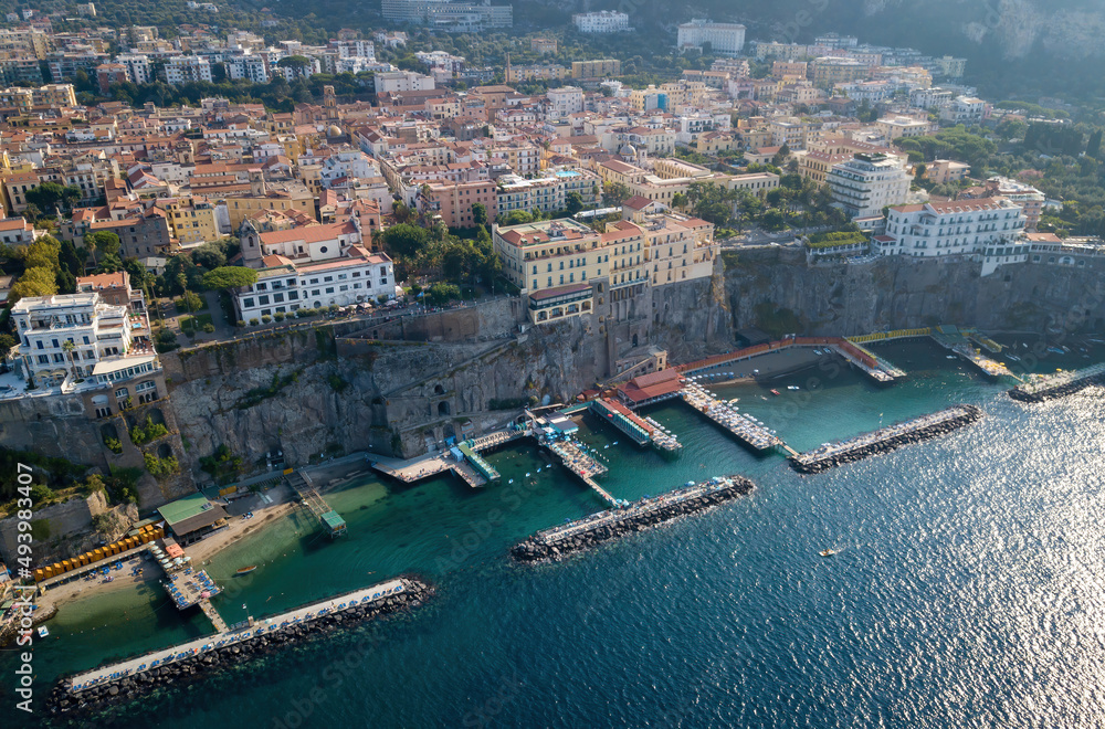 Views of seaside Sorrento. Aerial drone photo, Sorrento, Italy