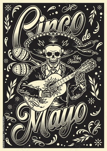 Cinco de mayo poster with skeleton guitarist