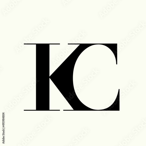KC monogram logo.Typographic signature icon.Letter c and letter k.Lettering sign isolated on light background.Wedding, fashion, beauty alphabet initials.Elegant, luxury style.