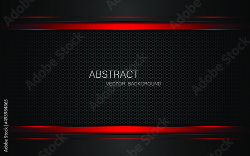 Dark steel mesh abstract background with black and red polygon shapes, free space for design. modern technology innovation concept background	