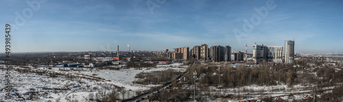 panorama of new buildings on the outskirts of the city against the sky close-up