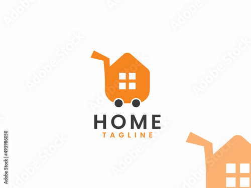 home and house shop store logo template, house and trolley logo concept