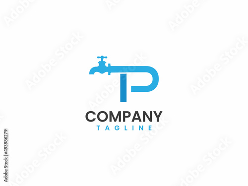 letter P plumbing logo template, pipe and tap concept