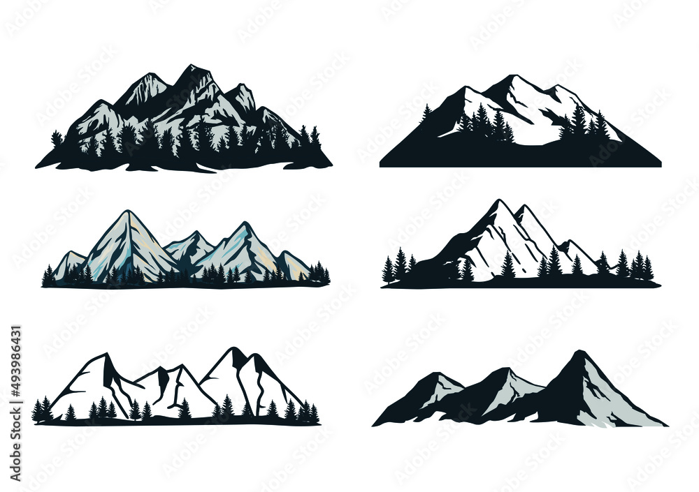 collection of hand drawn and mountain template illustrations Stock collection of hand drawn and mountain template illustrations Stock