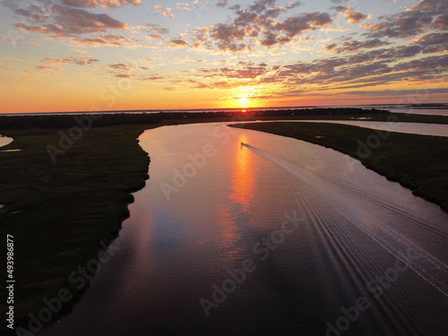 Beautiful sunrise above the river. Camden County, Georgia, USA. photo