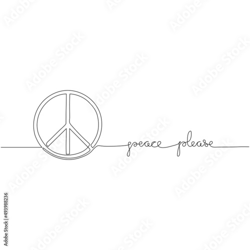 Peace please - peace sign in continuous line drawing. Minimalistic line art. Peace and respect concept.