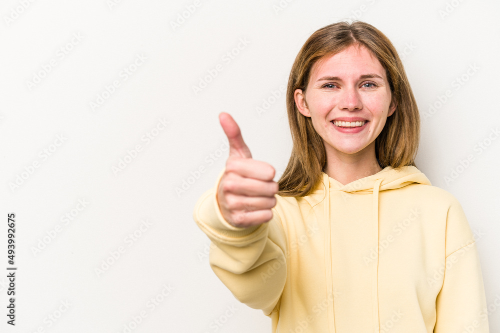 Young russian woman isolated on white background smiling and raising thumb up Young russian woman isolated on white background smiling and raising thumb up