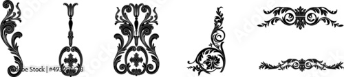 Set of vintage baroque ornament, corner. Retro pattern antique style acanthus. Decorative design element filigree calligraphy vector