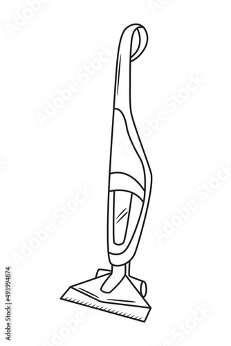 Outline doodle icon of vacuum cleaner. Hand drawn modern hoover for floor and carpet cleaning. Vector illustration of house work device