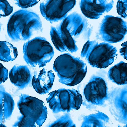 Seamless abstract pattern with blue ink blots Digital watercolor