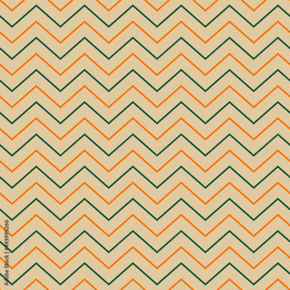 Orange and green chevron seamless pattern with beige background. Orange and green chevron seamless pattern with beige background.
