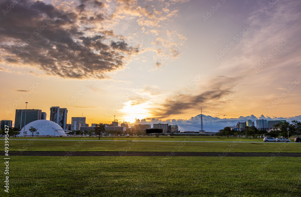 Sunset in the central area of ​​Brasilia, Brazil.