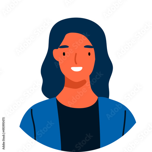 Happy Woman Portrait at Round White Frame Illustration