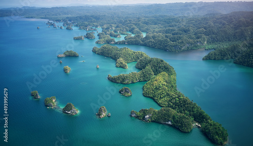 The view to beat all views. High angle shot of the beautiful islands of Indonesia.
