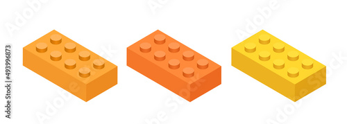 Plastic toy 3d brick or block. 3d colorful bricks. Vector clipart isolated on white background.