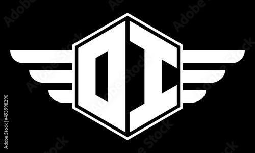OI monogram type creative initials polygon letter logo with wings design vector template.