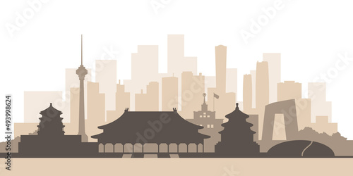 Beige silhouette of the city of Beijing.