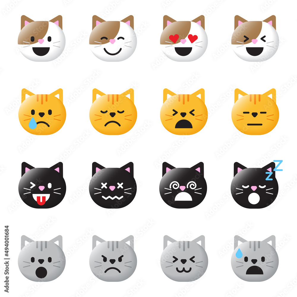 Set of Various Cute Cartoon Cat Kitten Kitty Meow Maew Pet Animal Face Emoji Emotion 3D Flat Isolated Sign Symbol Set of Various Cute Cartoon Cat Kitten Kitty Meow Maew Pet Animal Face Emoji Emotion 3D Flat Isolated Sign Symbol