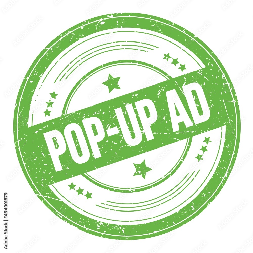 POP-UP AD text on green round grungy stamp. POP-UP AD text on green round grungy stamp.