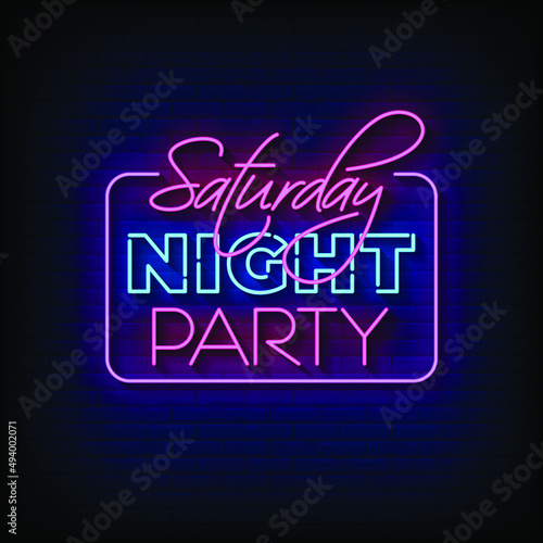 Saturday Night Party Neon Signs Style Text Vector photo