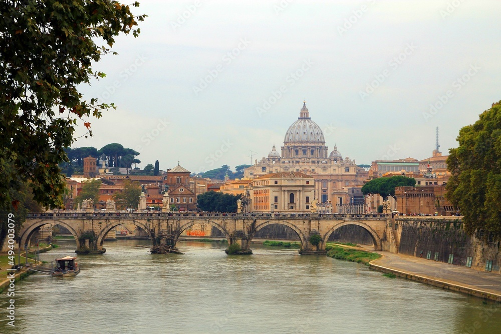 Cathedral and bridge in Rome, Italy